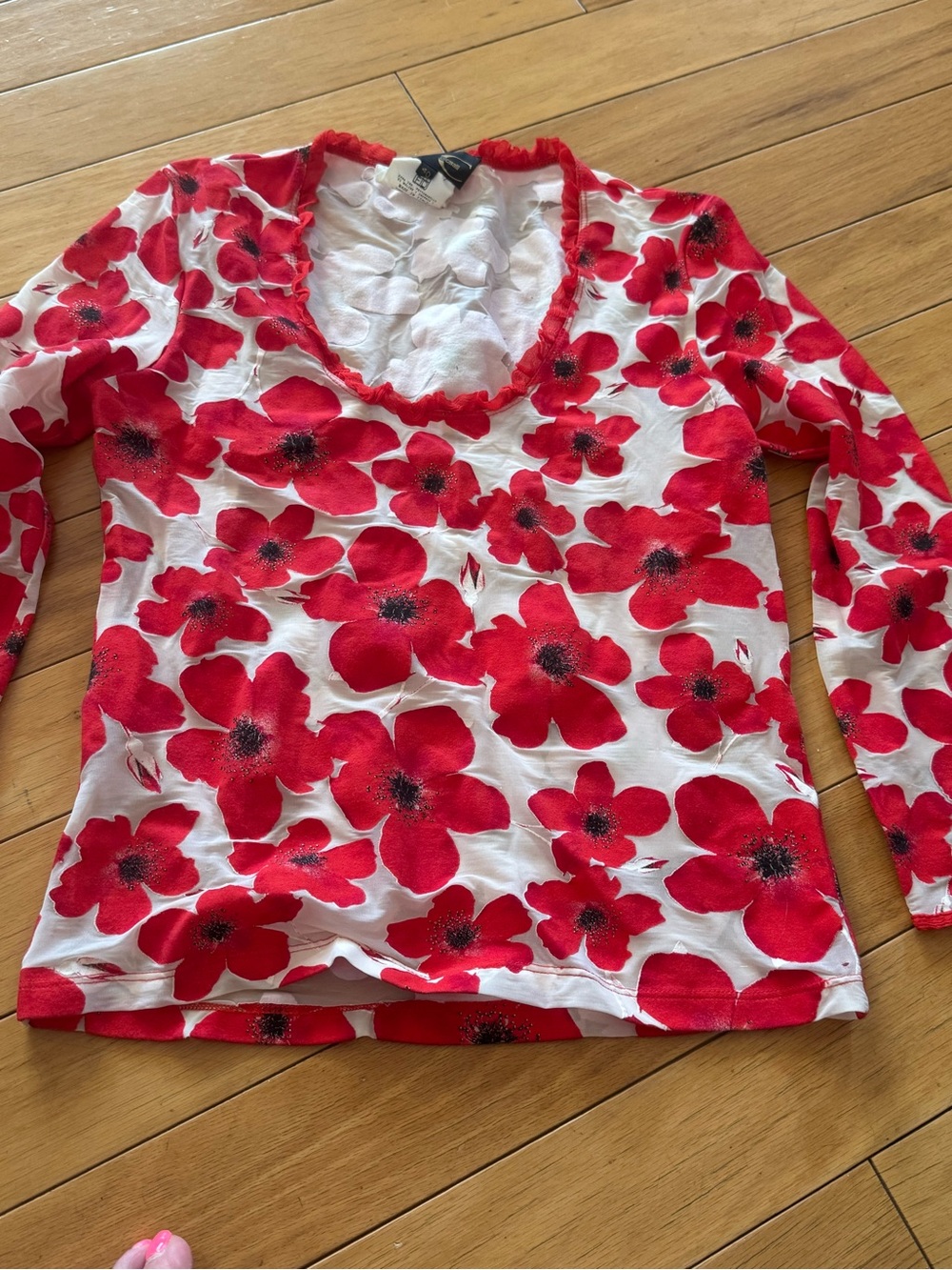 Women’s Red Floral Cavalli Neck Long Sleeve Top